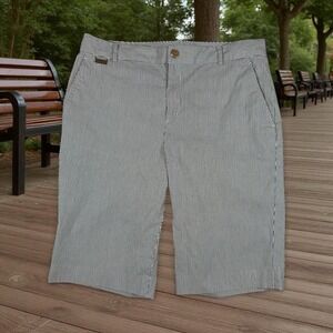 Lauren Active Ralph Lauren‎ Seersucker Bermuda Shorts Women Sz 8 Stretch 32x11.5